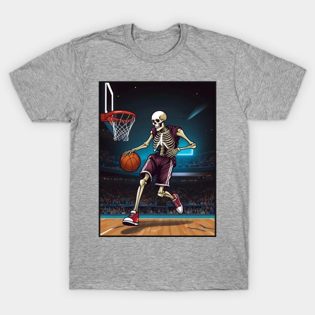 Skeleton Playing Basketball T-Shirt by VivaLaRetro